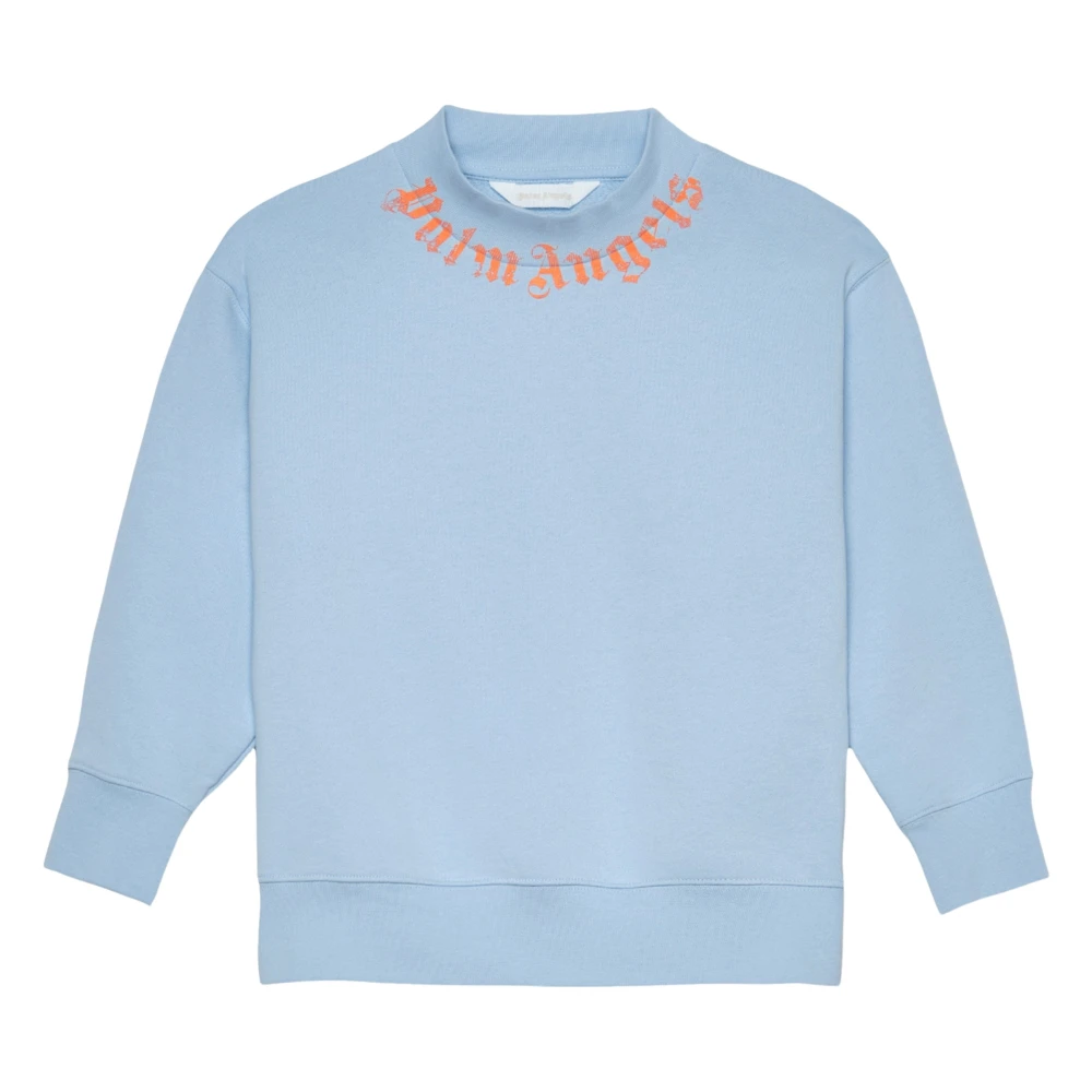 Palm Angels Boys Blue Kids Sweatshirts, 6 Y, Neck Logo Brushed Regular Sweatshirt