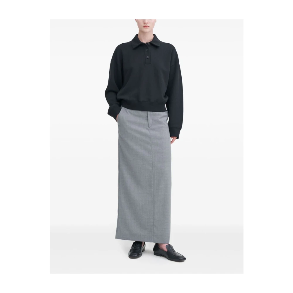 Filippa K Zwarte Jersey Polo Shirt met Knoopsluiting Black Dames
