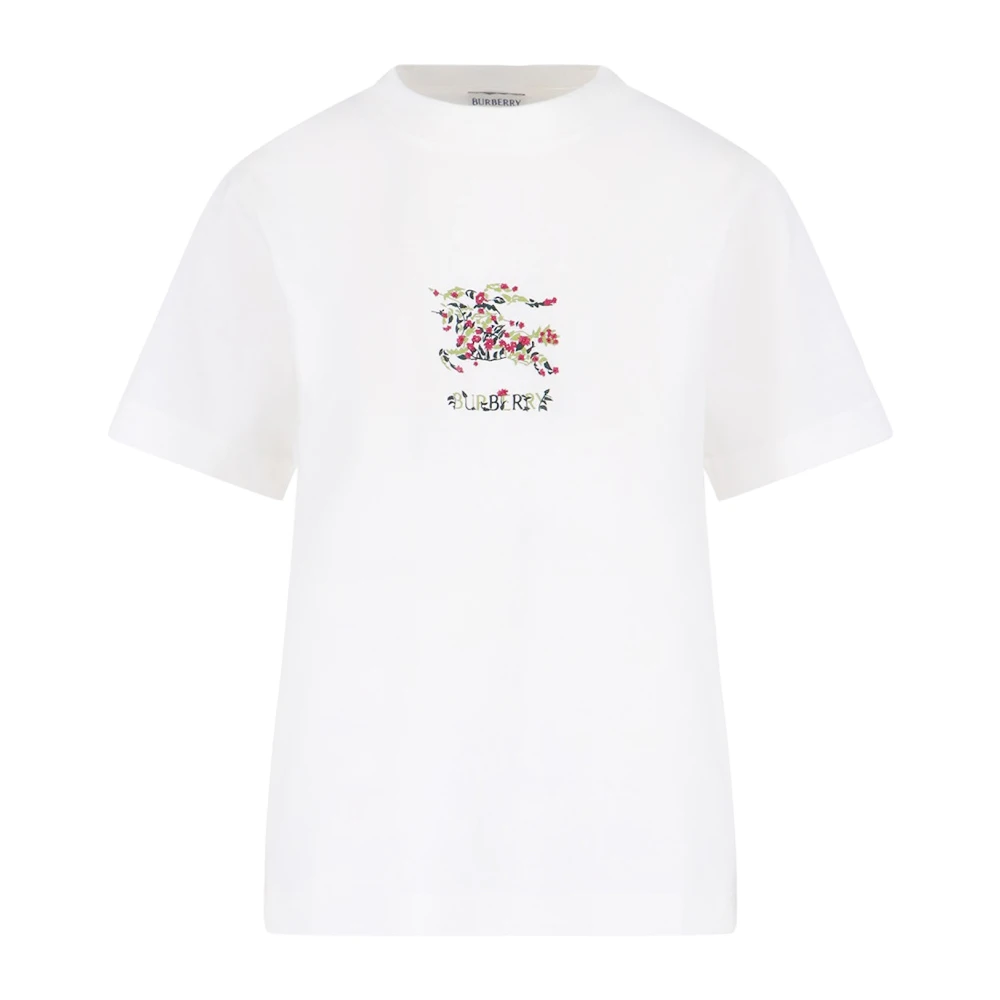 Burberry White T-Shirts, Female, Xs, Floral Ekd Cotton T-Shirt