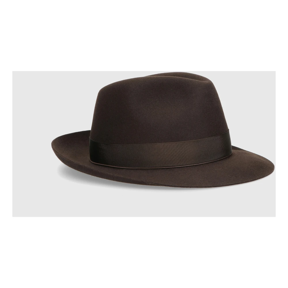 Borsalino Klassieke vilten hoed met grosgrain lint Brown Heren