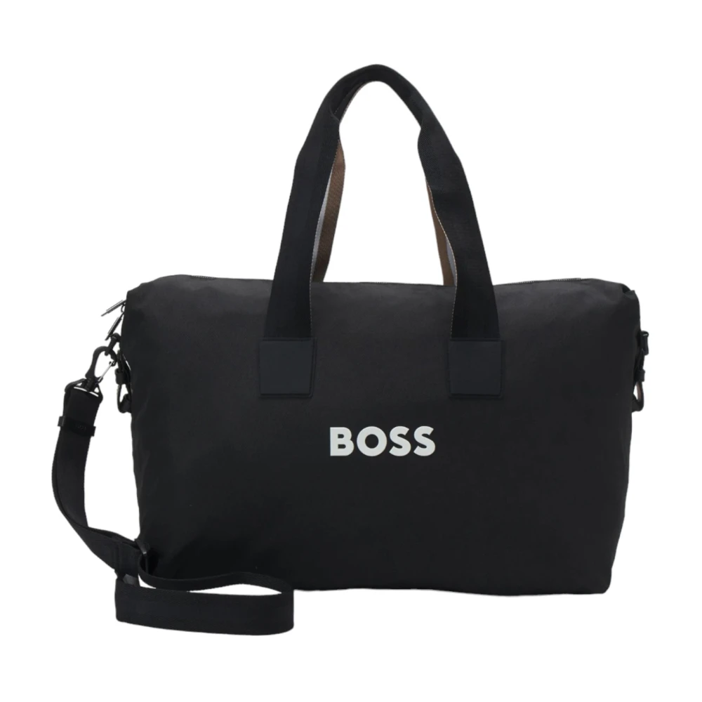 Hugo Men's Black Contrast-Logo Holdall With Detachable Strap