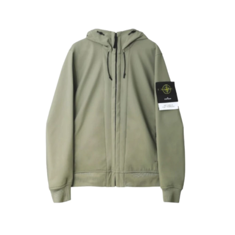 Stone Island , Zip-Throughs, Male, Green, M, Soft Shell-R Hooded Jacket