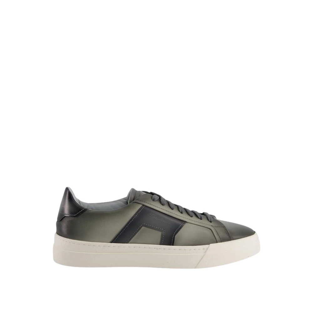 Santoni Logo Almond-Toe Low-Top Sneakers Heren Schoenen Groen
