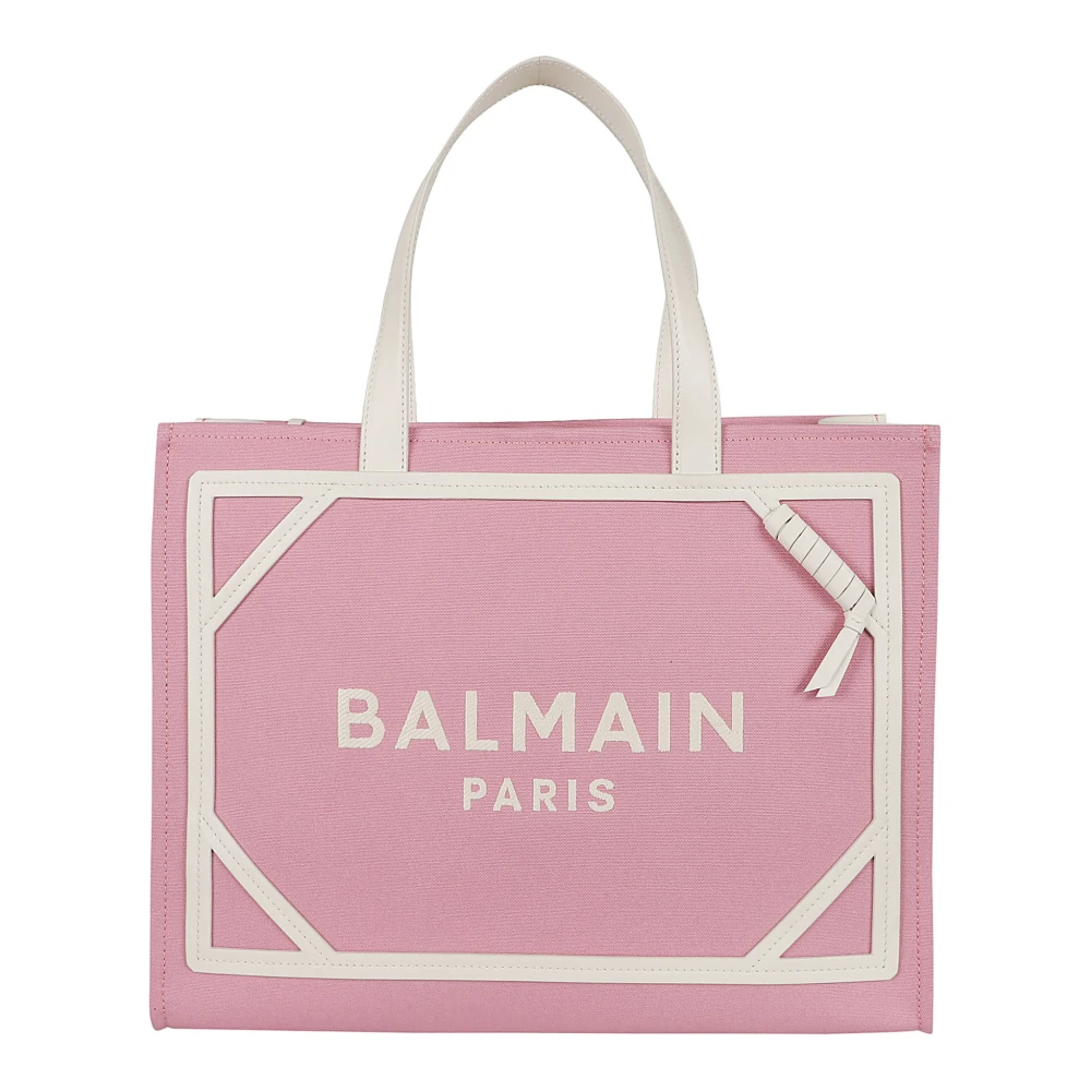 Balmain Rose Creme Canvas Shopper Tas Pink Dames