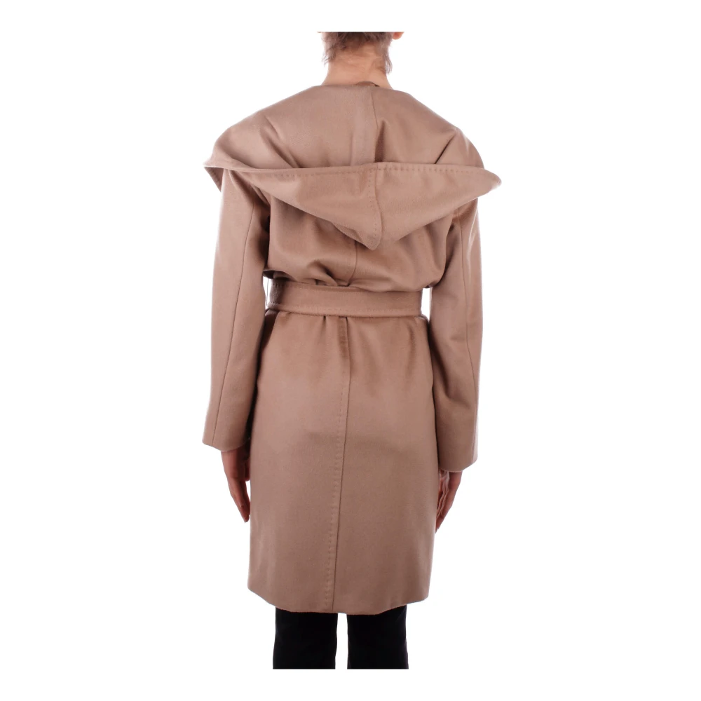 Max Mara Kameel Hooded Jas met Riem Brown Dames