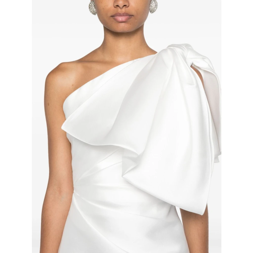 Solace London Witte One-Shoulder Jurk met Oversize Strik White Dames