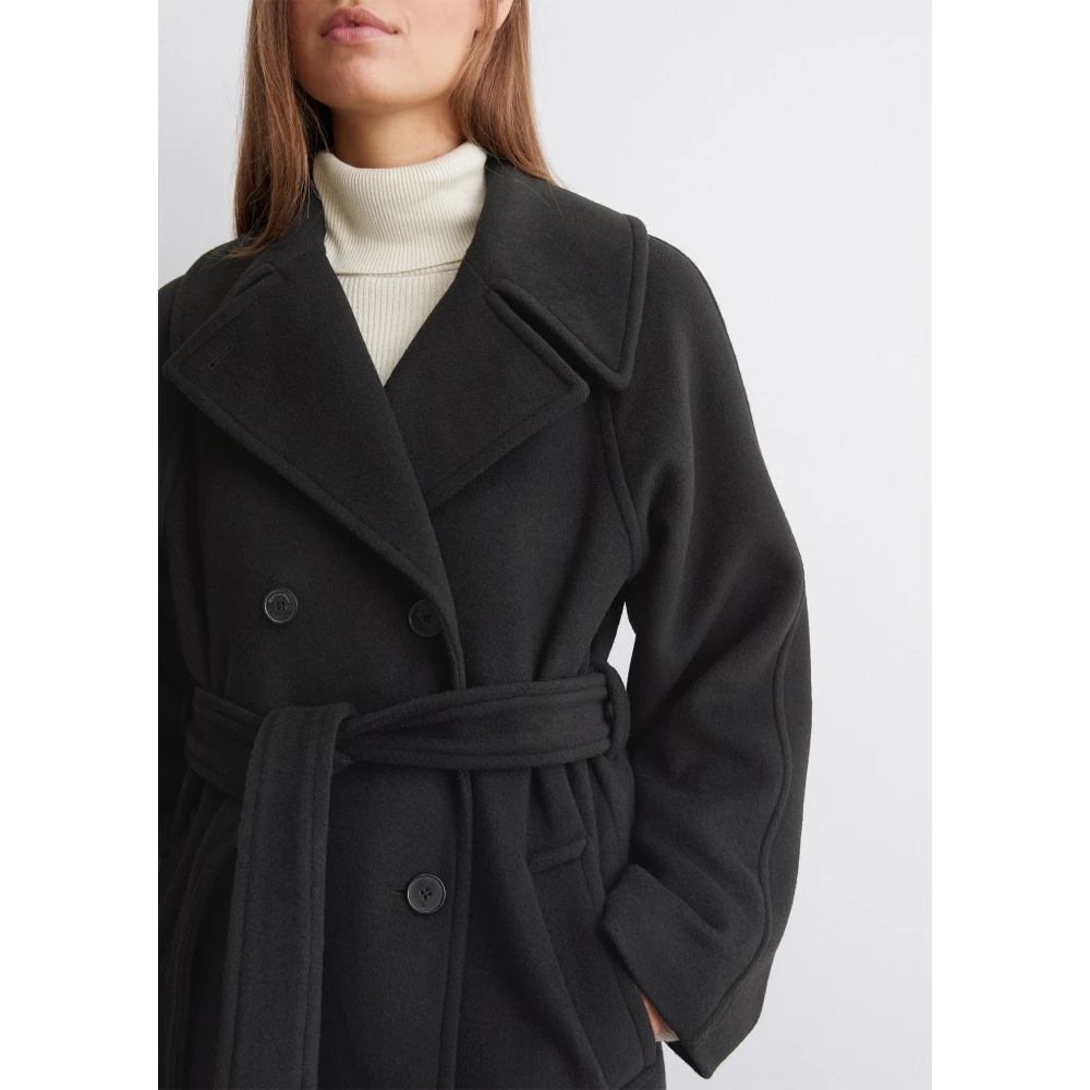 Marc O'Polo Relaxte double-breasted wollen jas Black Dames