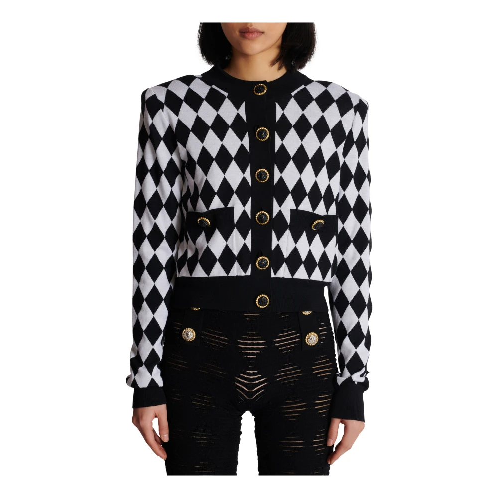 Balmain Diamantgebreide vest Black Dames