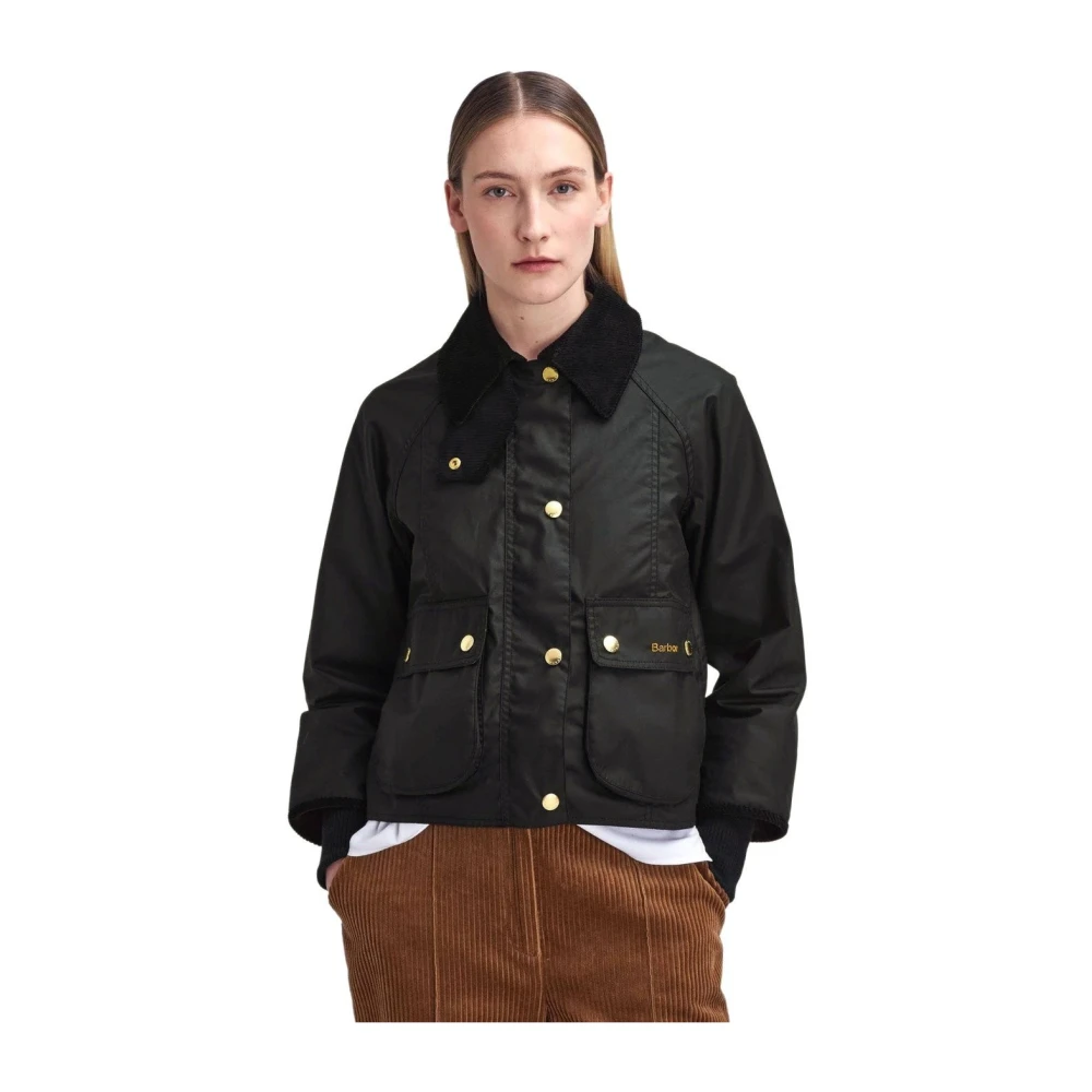 Barbour Zwarte Gewaxte Korte Jas Black Dames