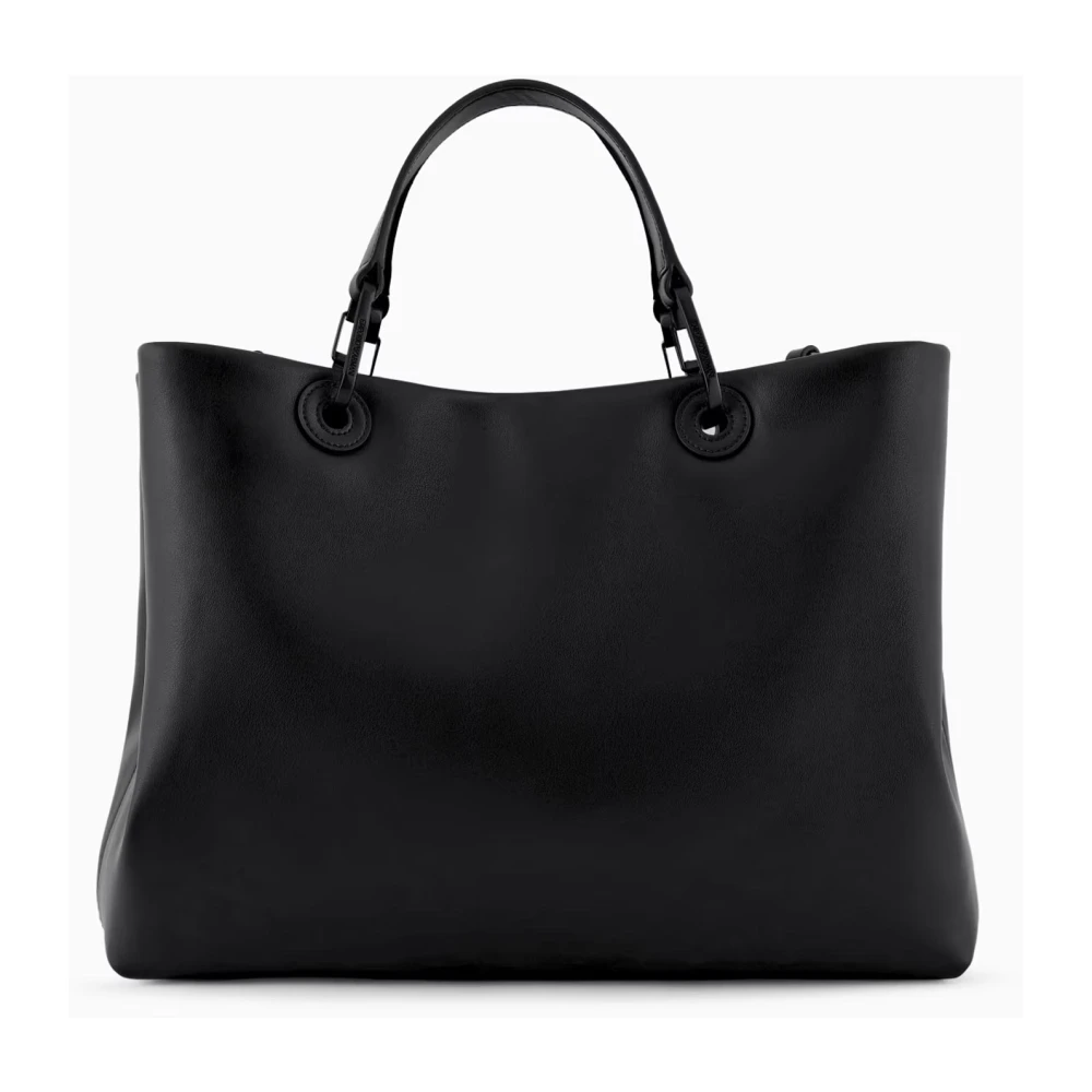 Emporio Armani Zwarte gladde leren geweven logohandtas Black Dames