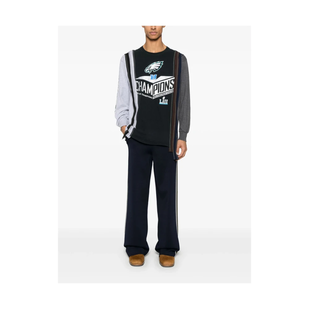 Needles Zwarte Crew Neck Slogan Print Shirt Black Heren