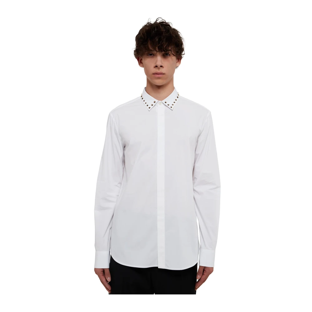 Valentino Klassiek Wit Katoenen Overhemd met Stud Detail White Heren