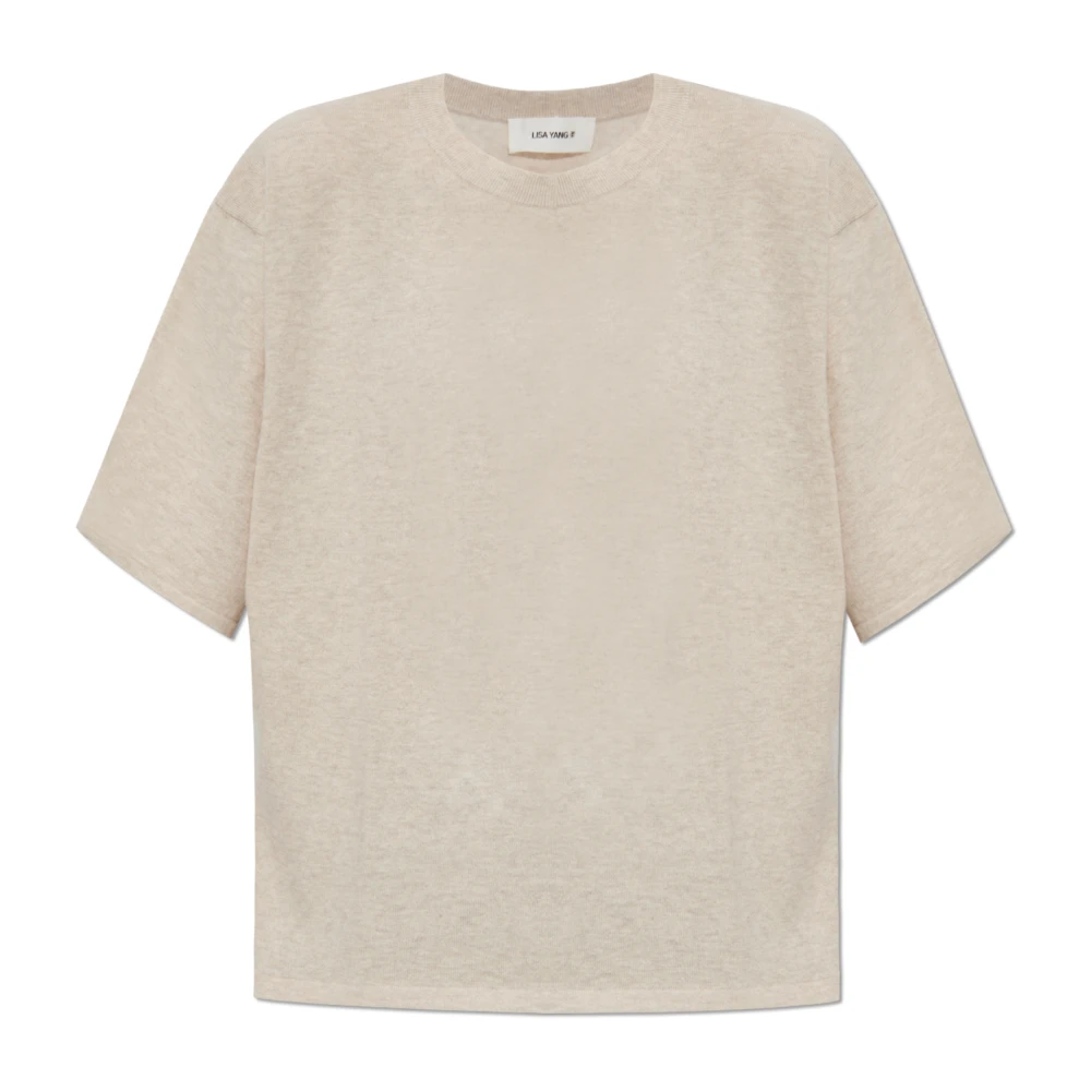 Lisa Yang Geribbelde Crew Neck Katoenen T-shirt Beige Dames