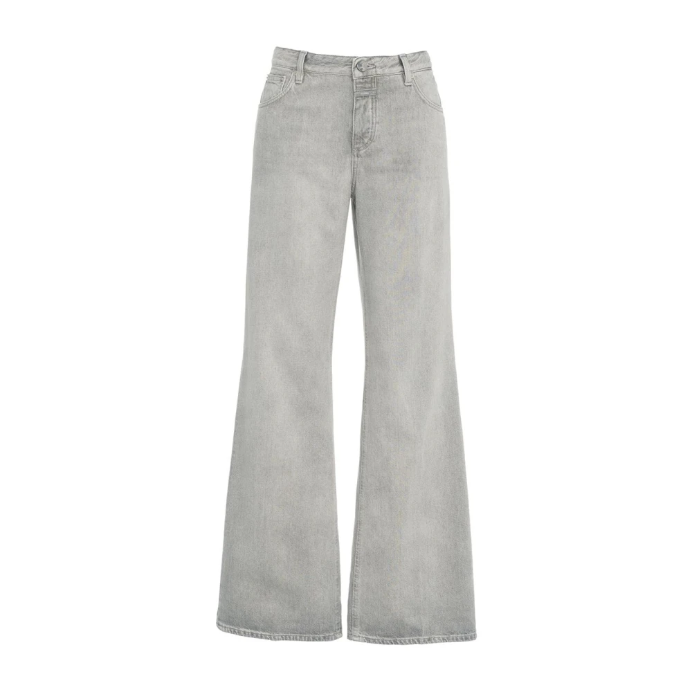 Closed Grå Wide Leg Jeans med Logo Patch Gray, Dam