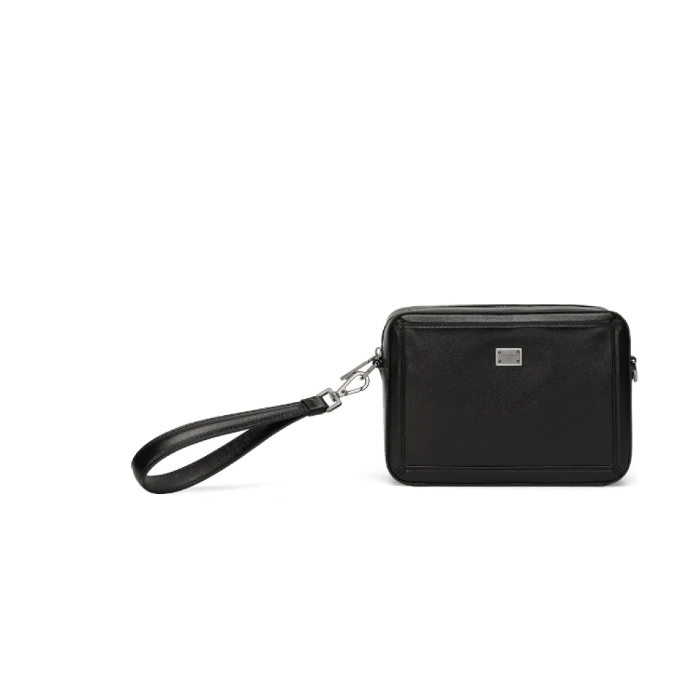 Dolce & Gabbana Zwarte leren crossbody tas met logoplaat Black Unisex