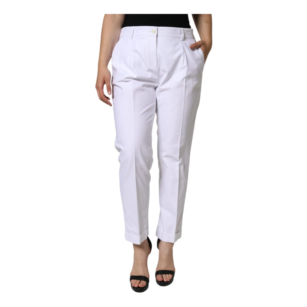 Dolce & Gabbana Witte katoenen taps toelopende broek met logo White Dames