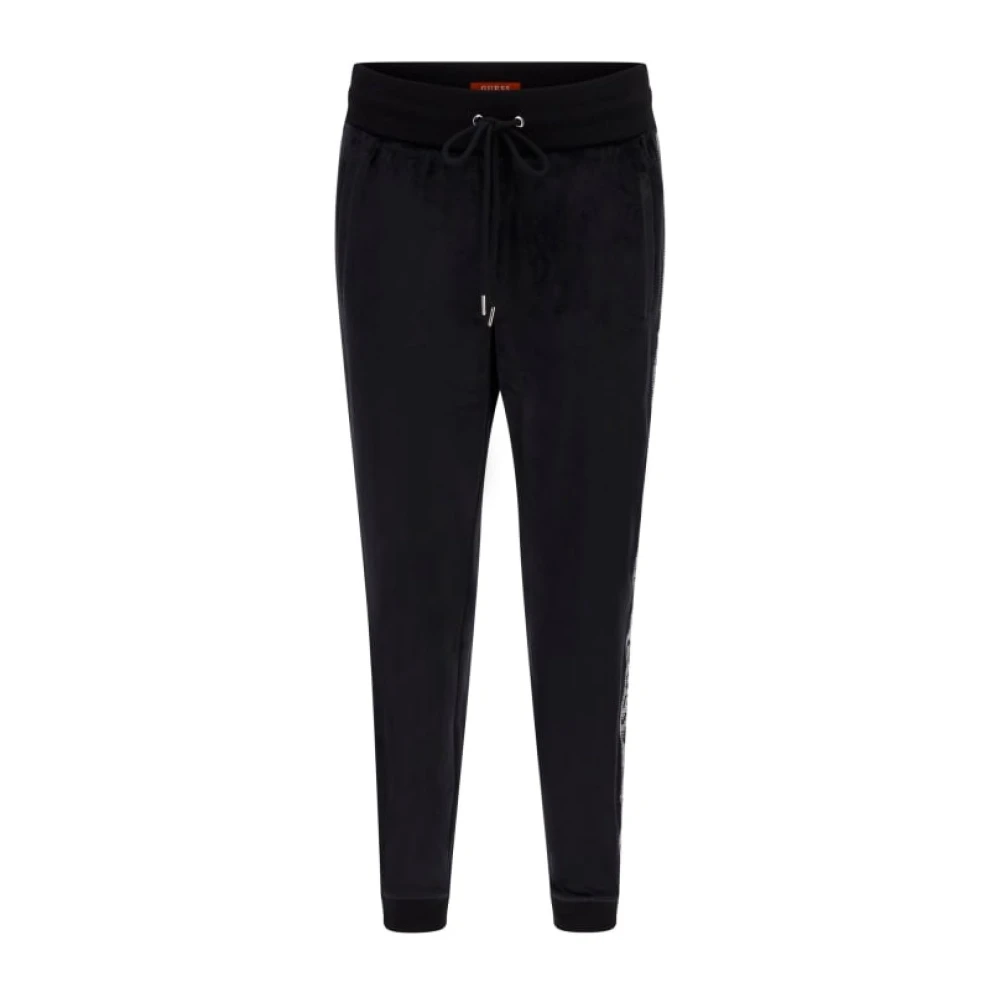 Guess Velours Joggingbroek Zwart Taps Versierd Black Dames