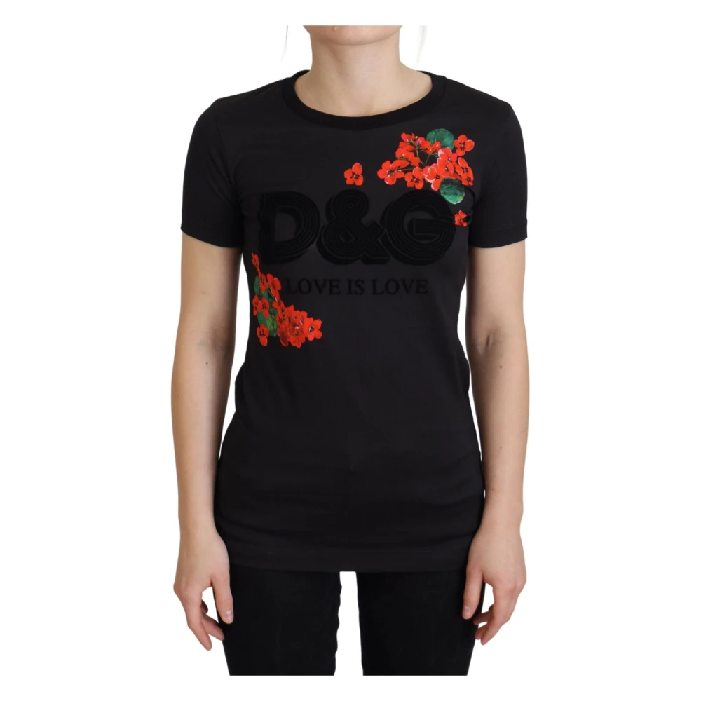 Dolce & Gabbana Zwarte D&G Love is Love T-shirt van katoen Black Dames