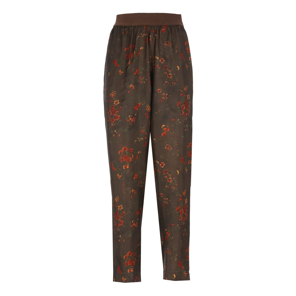 UMA Wang Bruine bloemenpatroon elastische taille broek Brown Dames