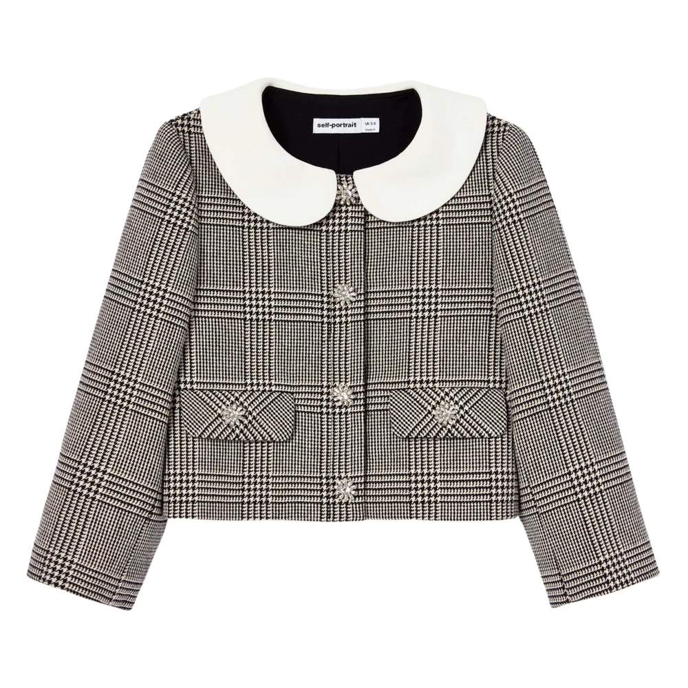 Self Portrait Black Light Jackets, Female, 3 Y, Houndstooth Crystal Trim Jacket