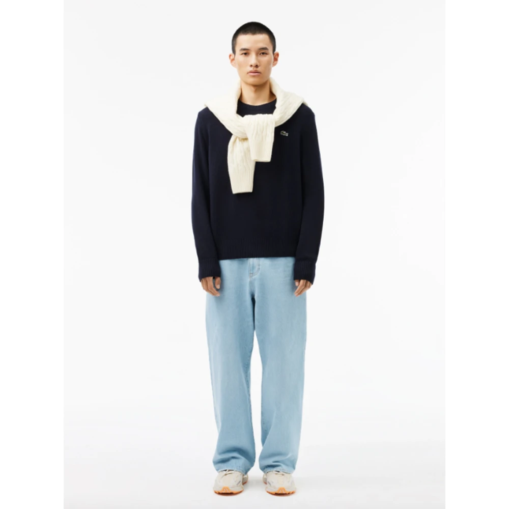 Lacoste Wollen Trui met Ronde Hals in Marineblauw Blue Heren