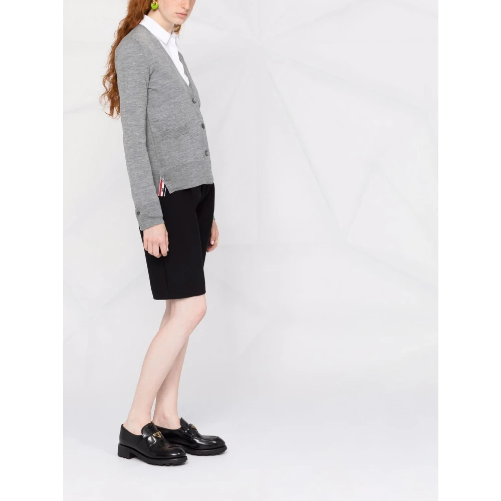 Thom Browne Grijze Wollen Cardigan met 4-Bar Intarsia Gray Dames