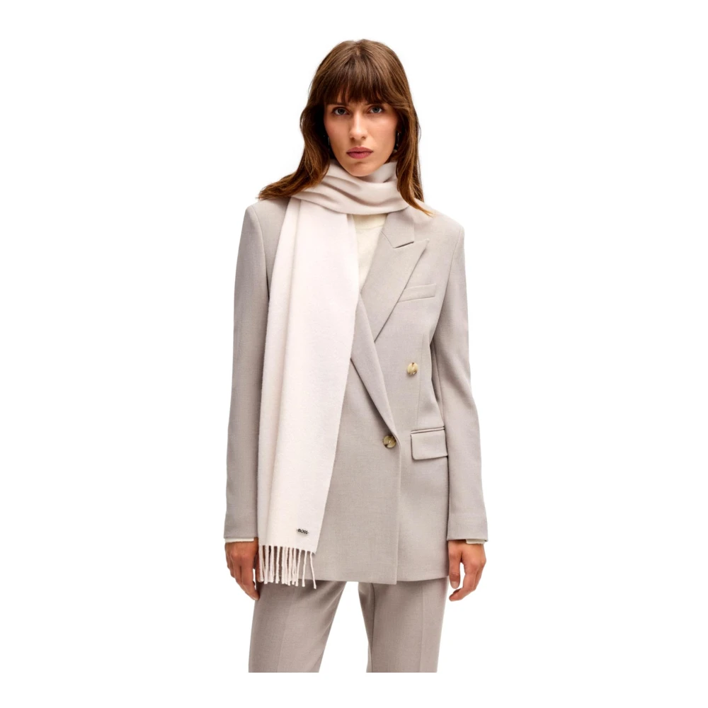 Hugo Boss Elegante Twill Wollen Sjaal met Franjes Pink Dames