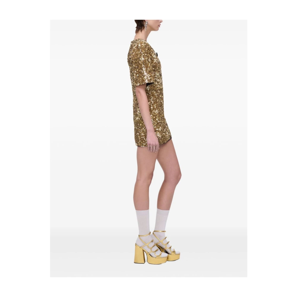 Marc Jacobs Gouden Paillet Hals Gebreide Jurk Yellow Dames