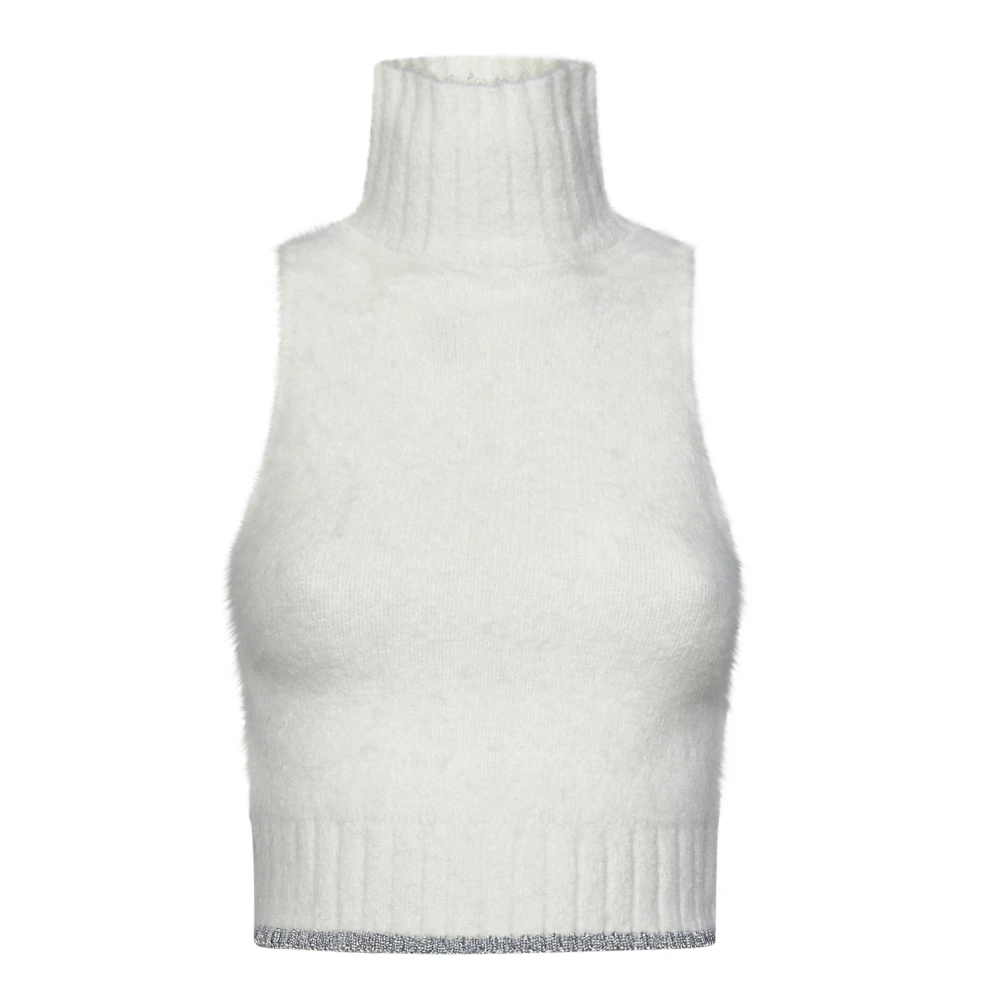 Pinko Witte Crop Top met hoge hals White Dames