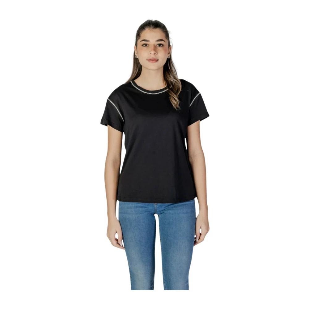 Liu Jo Zwarte katoenen T-shirt met stenen Black Dames