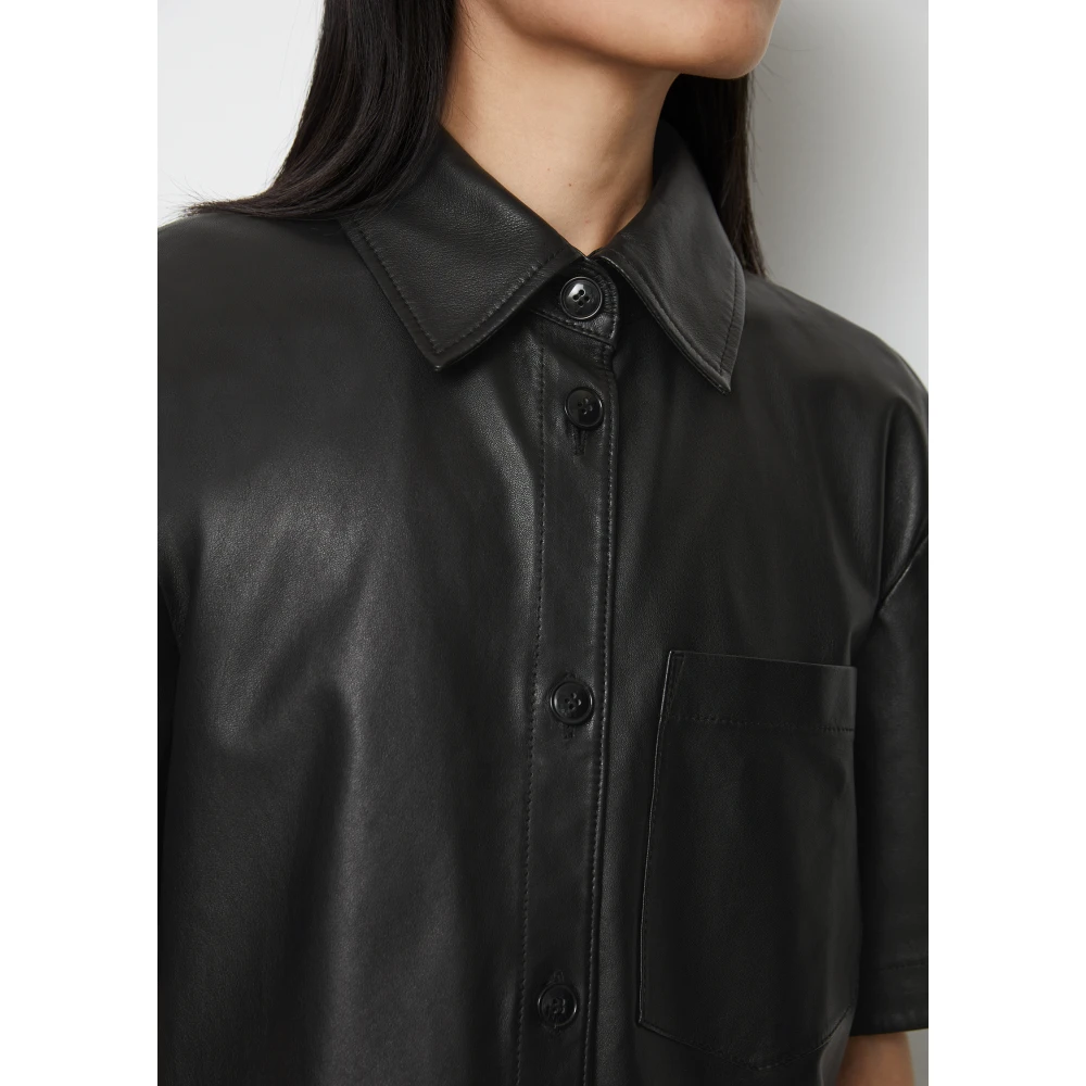 Marc O'Polo Gewoon kortgermde leren overhemd Black Dames