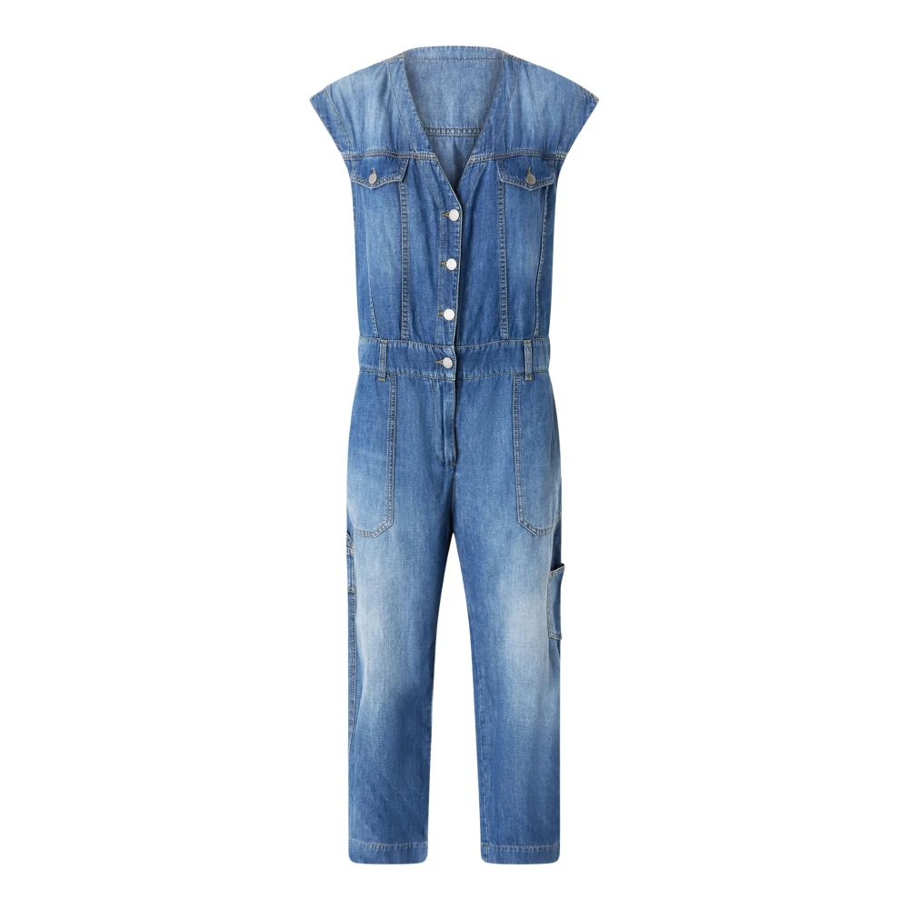 Pinko Women's Blue Denim And Linen V-Neck Jumpsuit - Jumpsuits - Xs - Jumpsuits & Playsuits