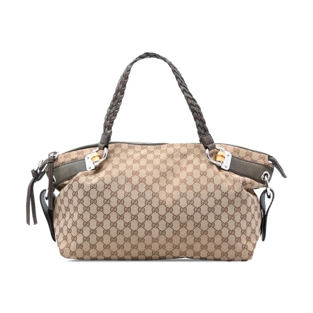 Gucci Vintage Women's Brown Pre-Owned Vintage Monogram Canvas Bamboo Tote Bag