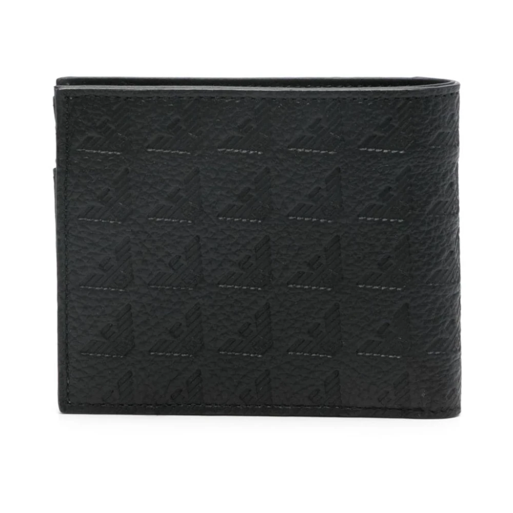 Emporio Armani Zwarte leren portemonnee met reliëfpatroon Black Heren