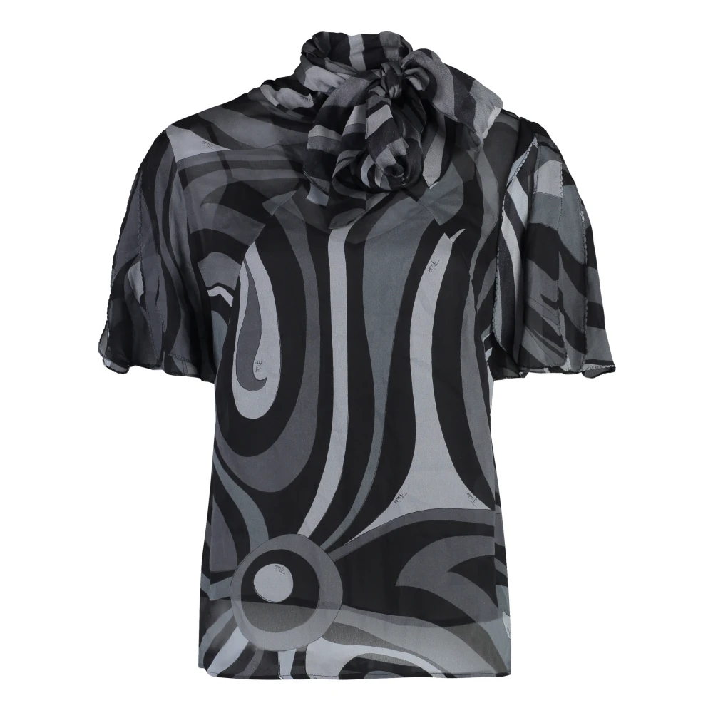 EMILIO PUCCI Zijden Marmo Print Top met -bow Multicolor Dames