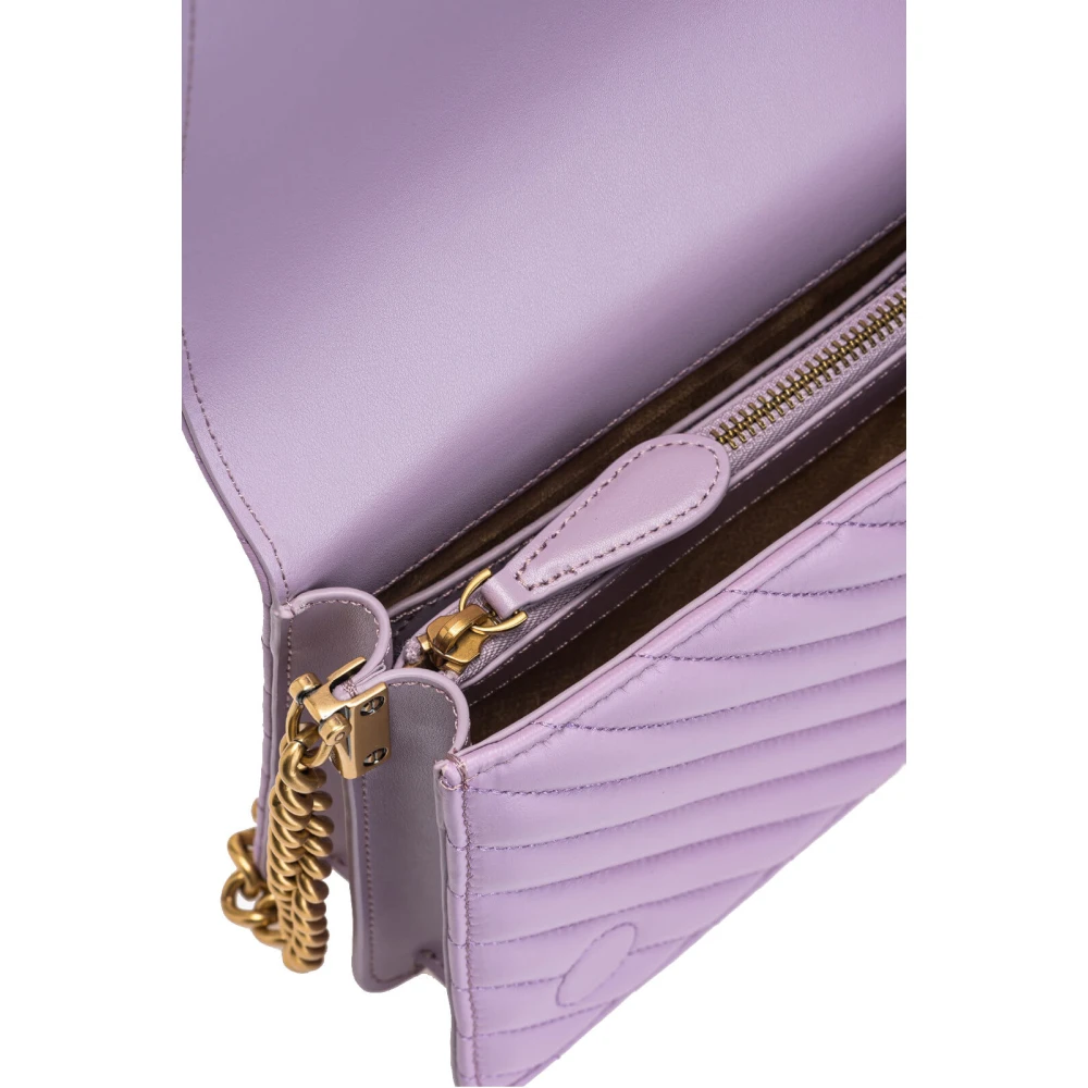 pinko Leren Schoudertas met Logo Purple Dames