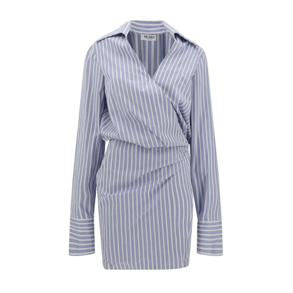 The Attico Gestreepte Mini Jurk met Gedrapeerde Taille Blue Dames