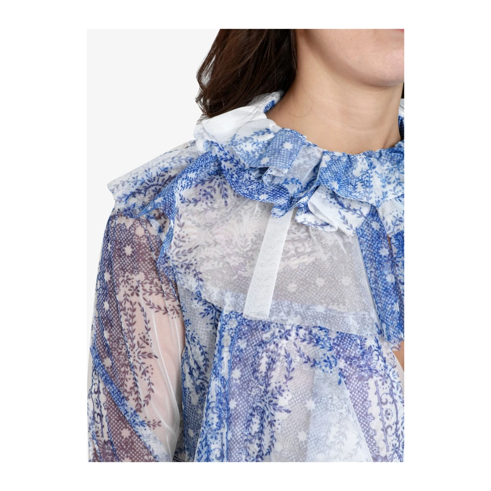 Philosophy di Lorenzo Serafini Shirt met abstracte print en ruches Blue Dames