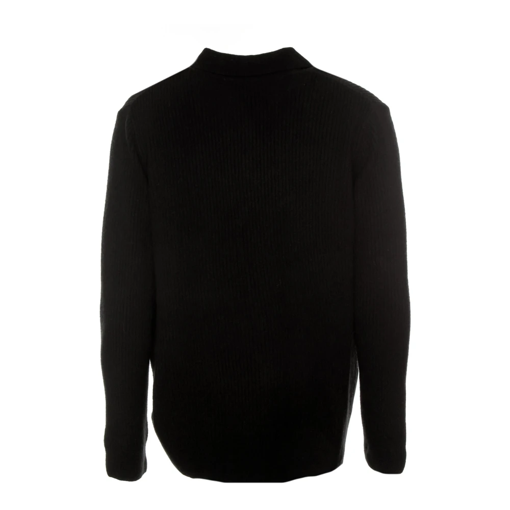 Denham Geribbeld LS Polo Shirt Black Heren