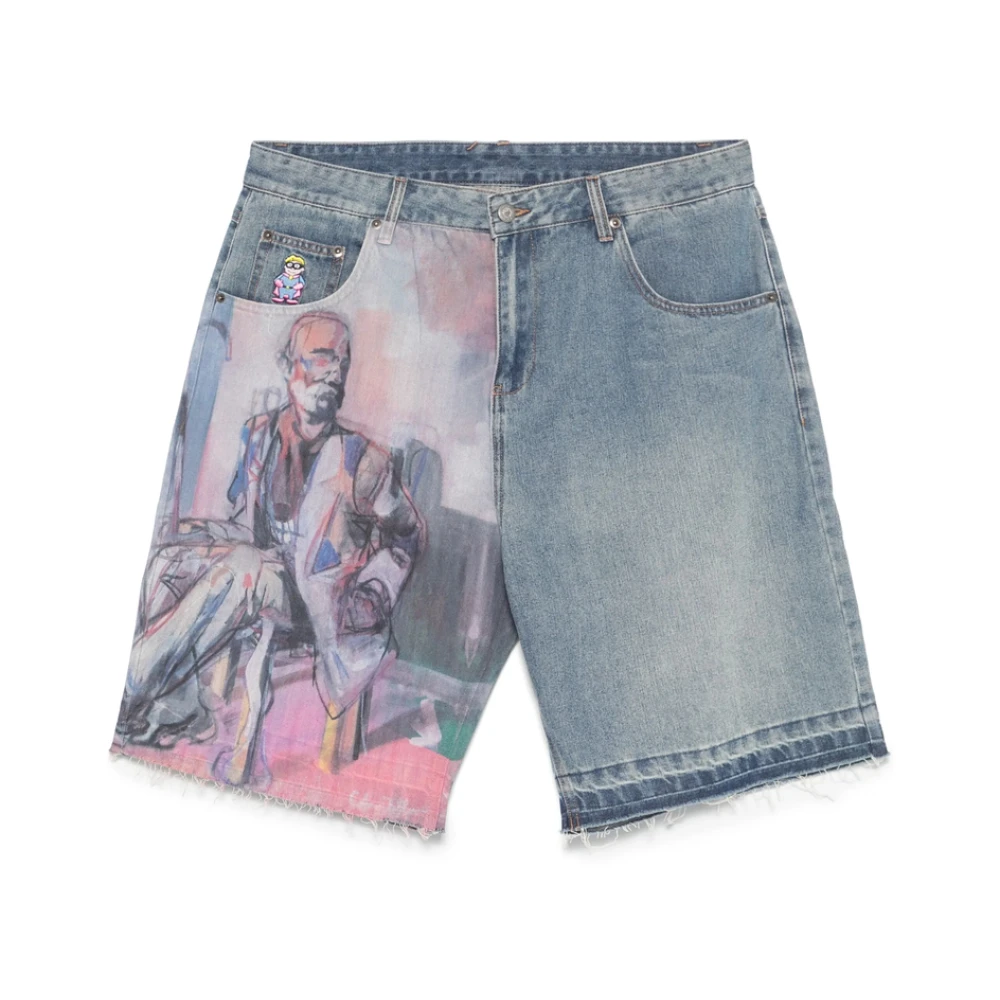 KidSuper Studios Blauwe Raw-Cut Denim Shorts Blue Heren