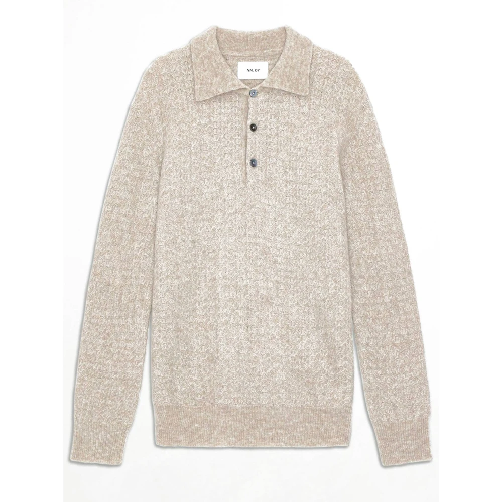Nn07 Zachte Alpaca Blend Geribbelde Polo Beige Heren