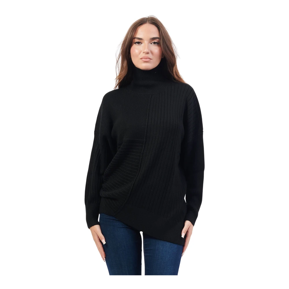 Armani Exchange Wolmix trui met hoge hals Black Dames