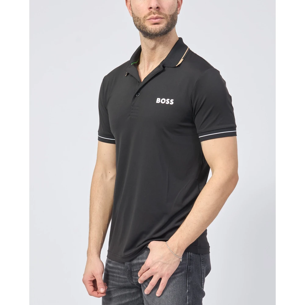 Hugo Boss Zwarte katoenen poloshirt met logo Black Heren
