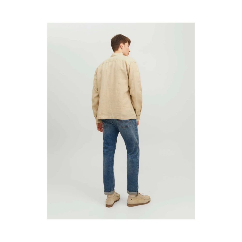 jack & jones Wit Casual Overhemd met Lange Mouwen Beige Heren