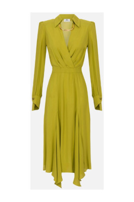 robe-chemisier-en-georgette-verte-avec-col-en-v