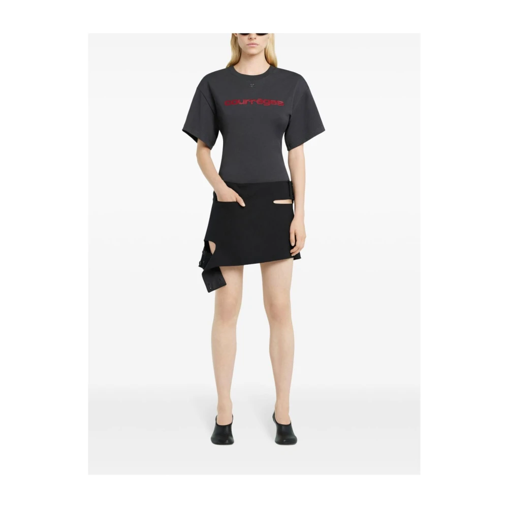 Courrèges Grijze Katoenen Jersey T-shirt met AC Borduurwerk Gray Dames