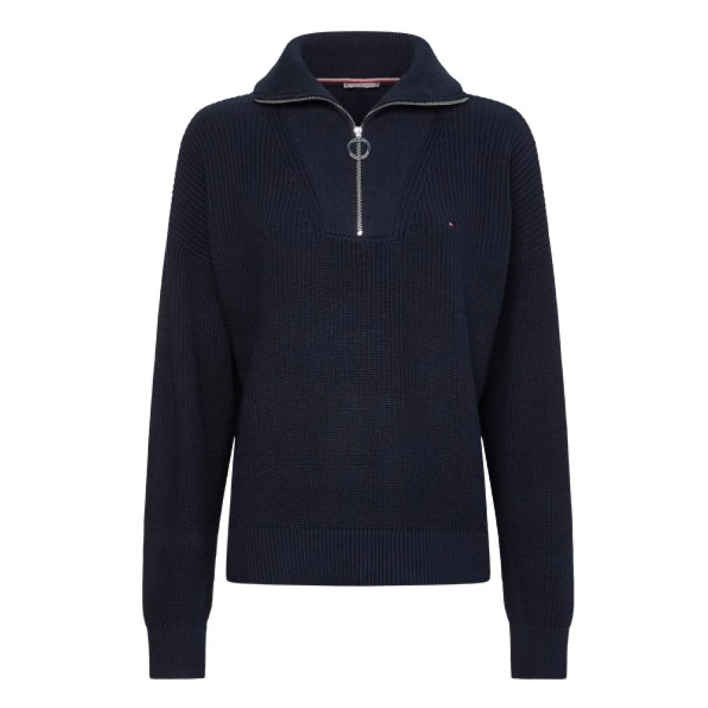 Tommy Hilfiger Tjock halv-zip tröja i ekologisk bomull Blue, Dam