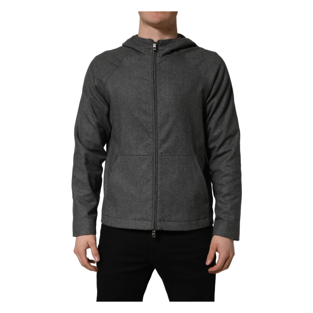 Dolce & Gabbana Men's Gray Hooded Full Zip Bomber Jacket - Zip-Throughs - M - Sweatshirts & Hoodies