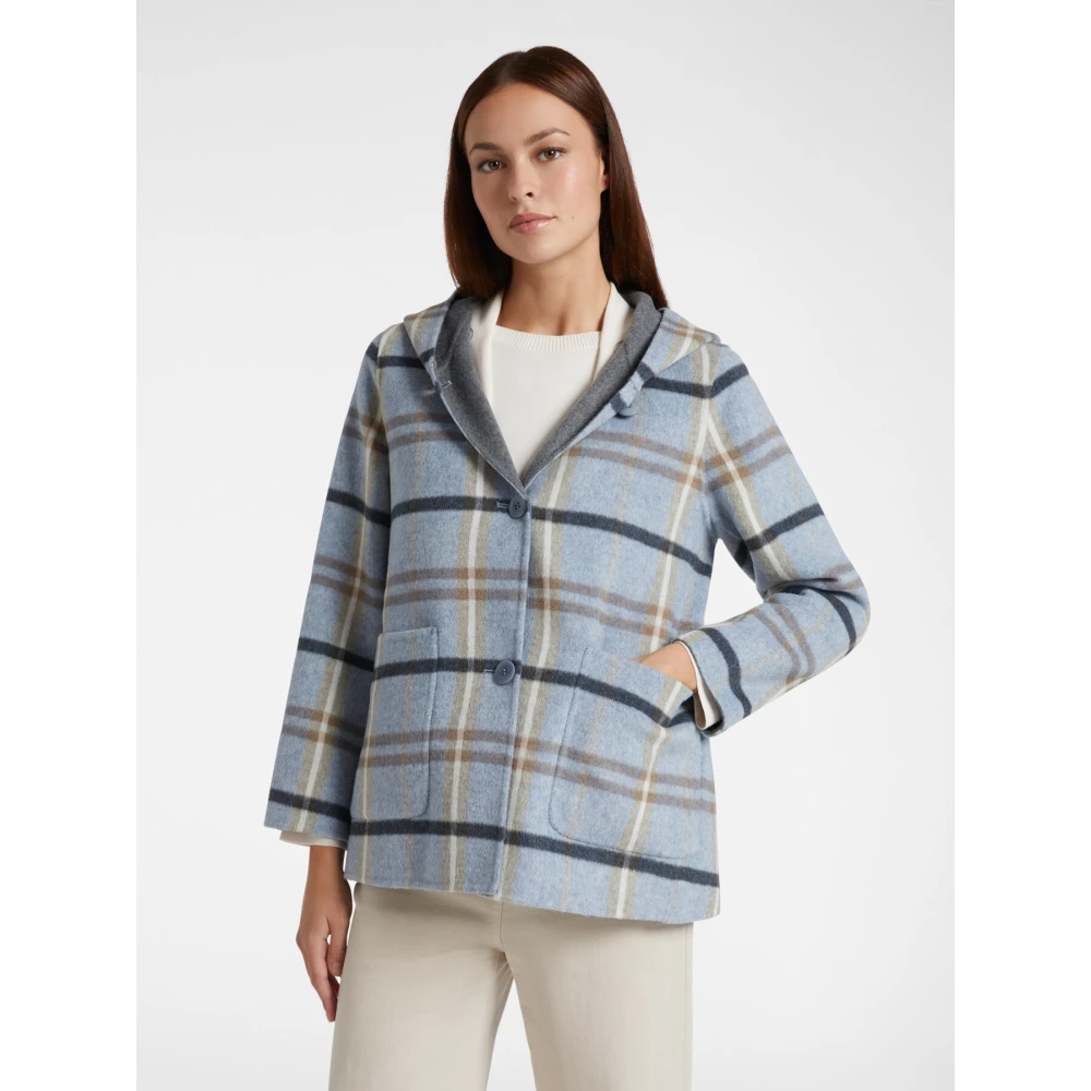 Elena Mirò Korte dubbele ruit stofjas met capuchon Multicolor Dames