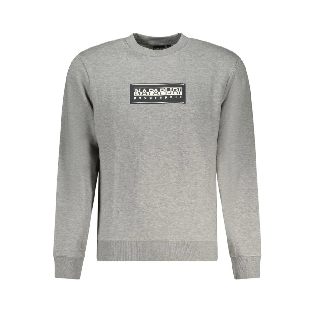 Napapijri Men's Grey Cotton Sweatshirt With Logo Print